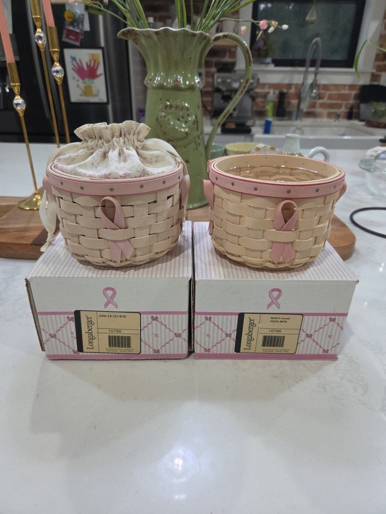 Set of 2 Longaberger 2006 Horizon of Hope Breast Cancer Basket w/ Liners HOH-WW