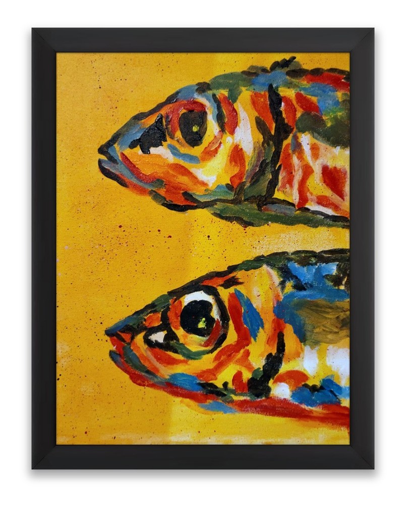 Original Abstract Acrylic Fish Painting on Canvas - Bold Pop Art Style - UNFRAME