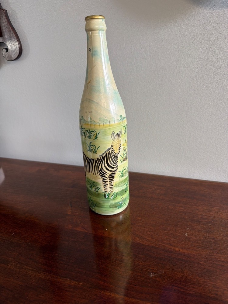 Handpainted May Rich Decorative Bottle With Zebra & Landscape Design