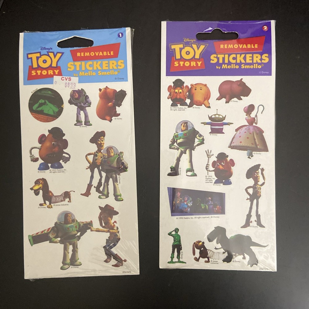 TOY STORY Removable Stickers Disney Pixar Mello Smello Prismatic 1995 Vtg Lot 2