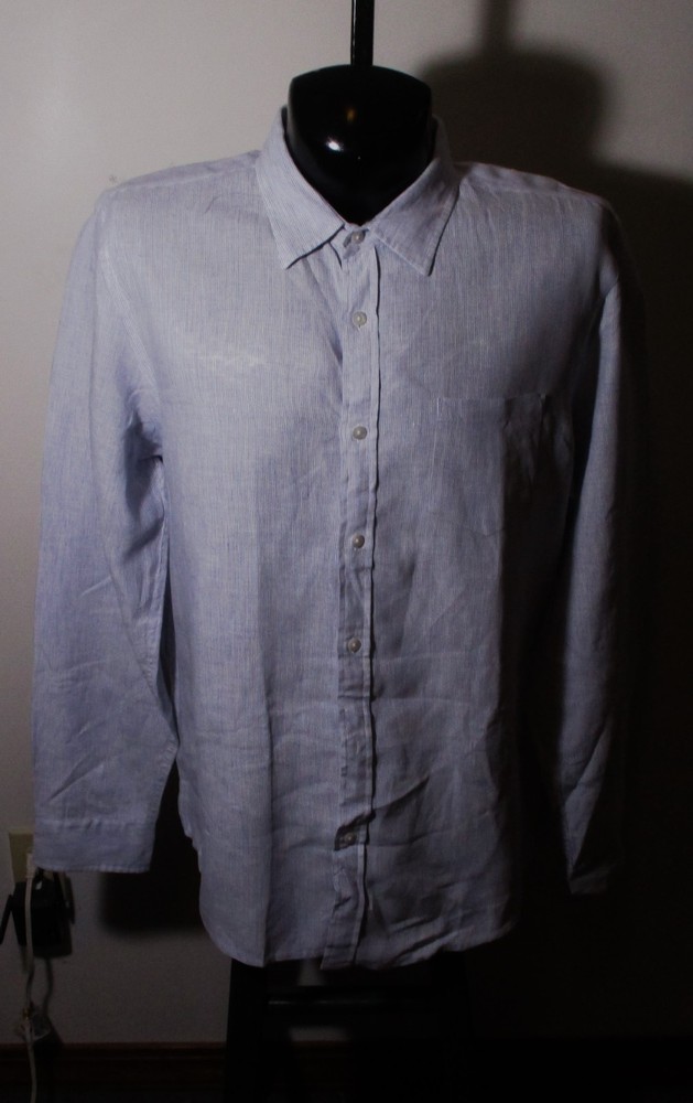 BLOOMINGDALE'S Blue 100% Linen Long Sleeve Shirt Men's Size XL