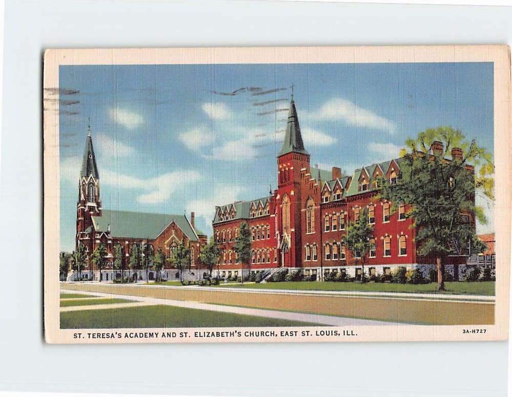 Postcard Saint Teresa's Academy and St Elizabeth's Church East St Louis Illinois