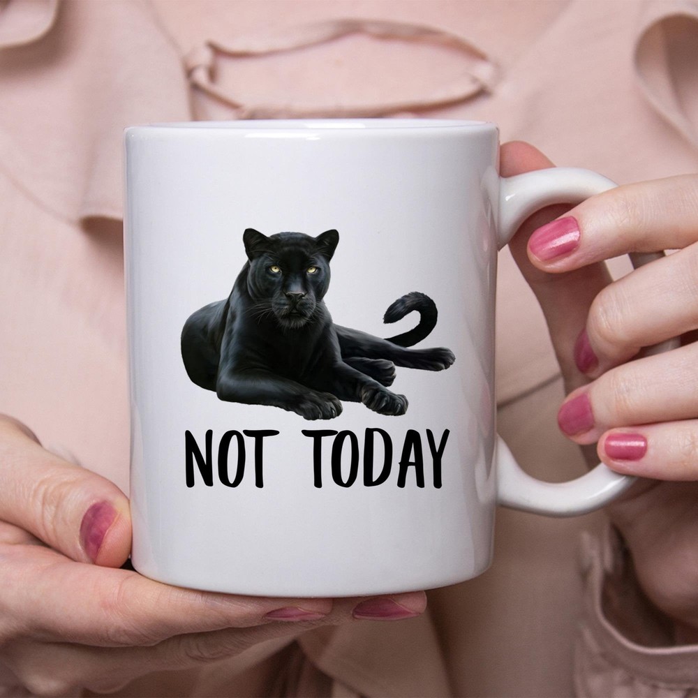 Funny Black Leopard Lying Not Today Mug Lazy Gift For Women Coffee Mug