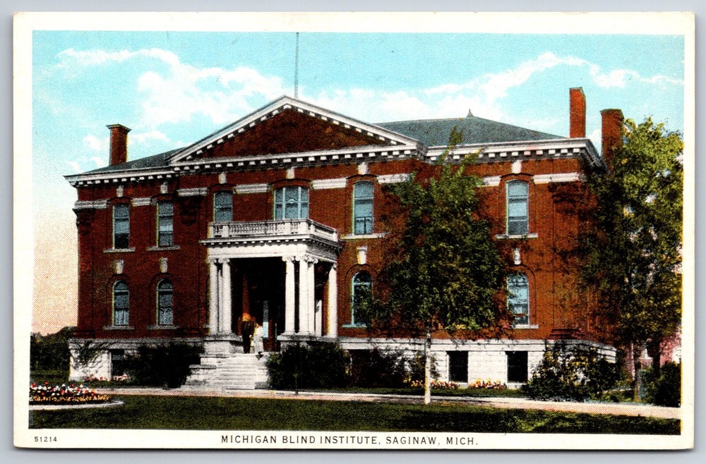 Saginaw Michigan~Front of Michigan Blind Institute~Vintage Postcard