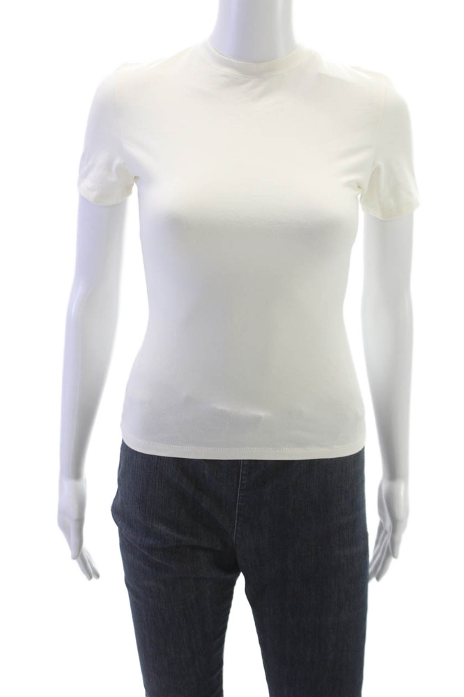 Skims Womens Basic Ivory Crew Neck Short Sleeve T-Shirt Size SFree Shipping in US $100+ Orders | $6.95 Orders Below