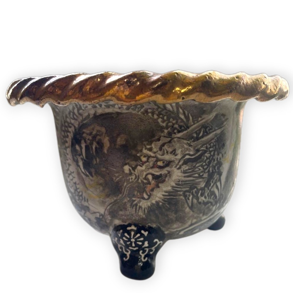Japanese Bonsai Planter Ceramic Pot Vintage Vessel Dragon Decorative 5.1 inch