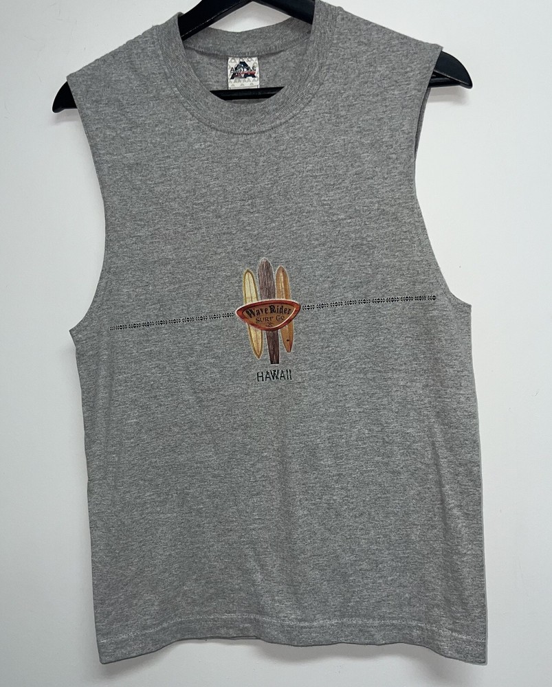 Wave Rider Surf Co Hawaii Muscle Shirt Adult Small Gray Sleeveless T-shirt Mens