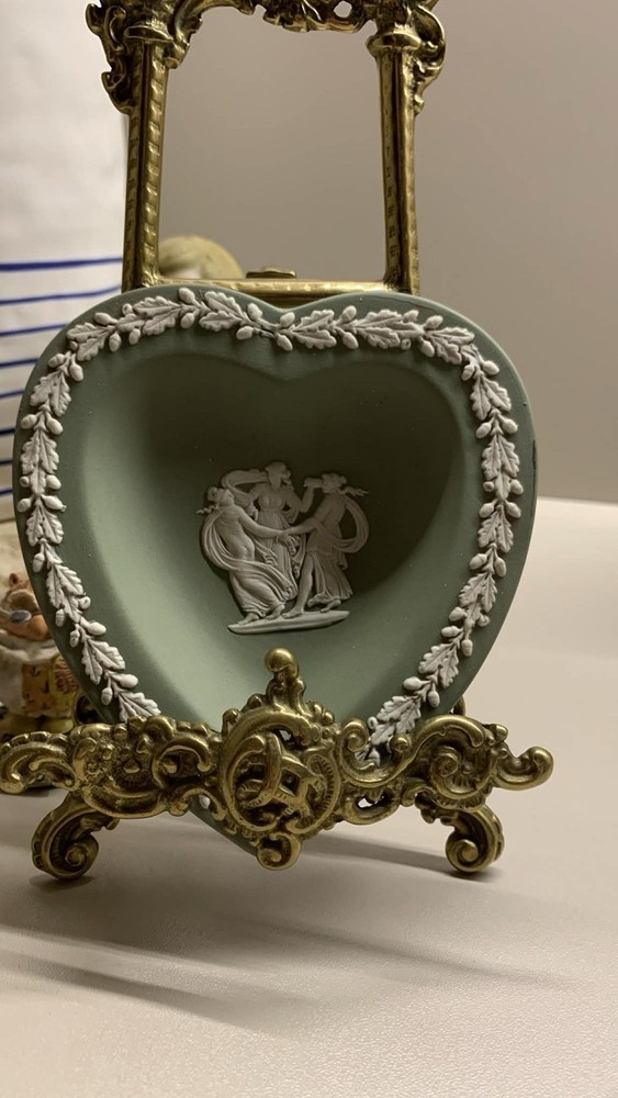 Wedgwood Jasperware Heart-Shaped Trinket Dish in Sage Green - Vintage