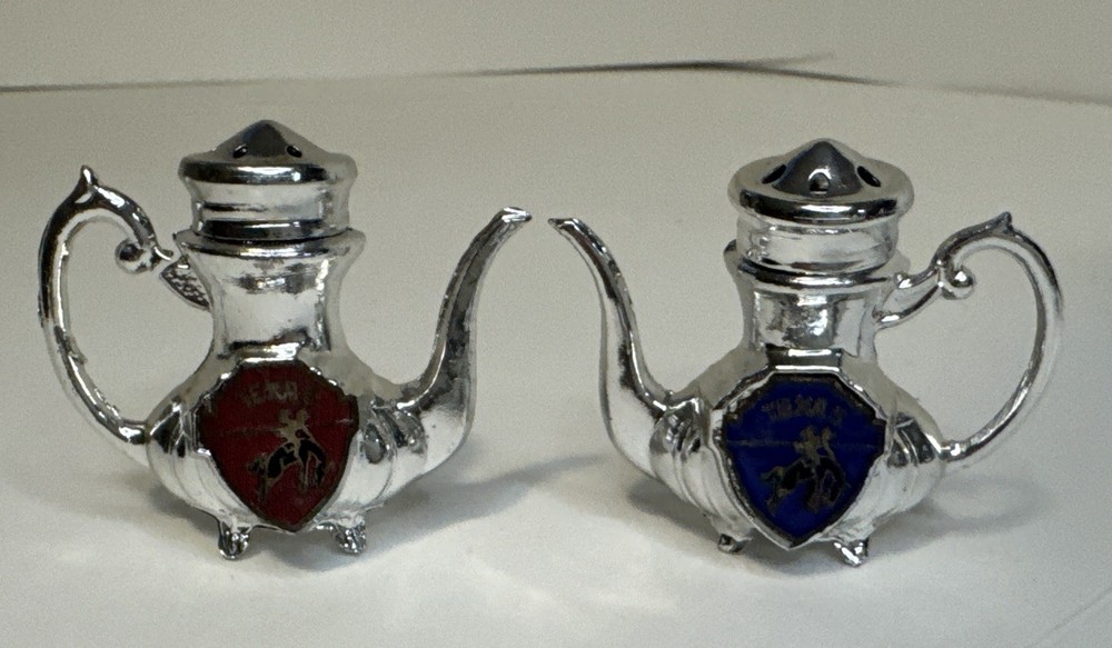 Vtg TEXAS Silver Plated COWBOY Coffee Teapot Salt And Pepper Shakers set JAPAN