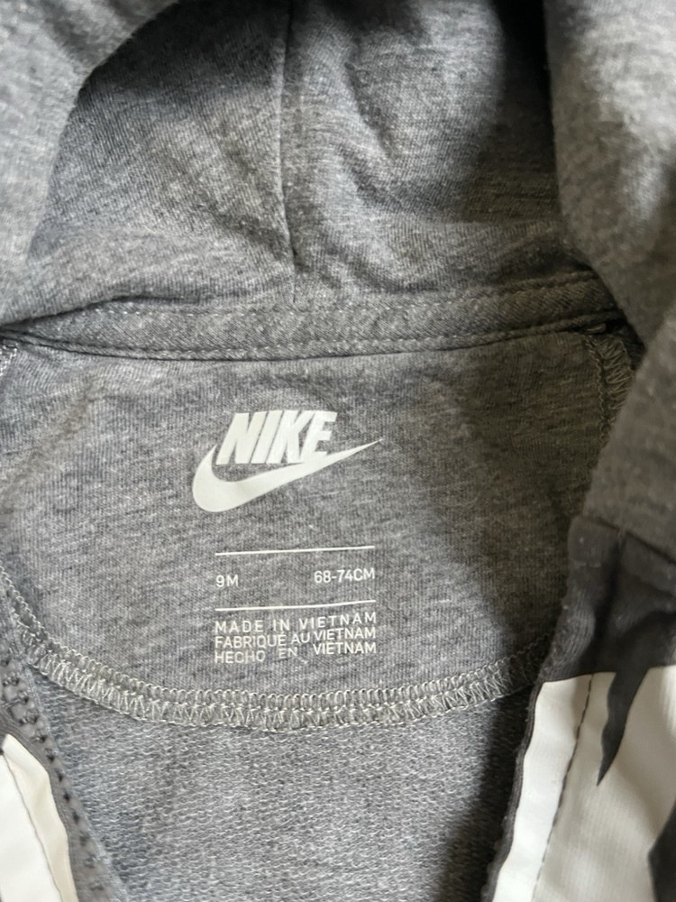 Nike Hooded Coverall One-Piece Gray Long Sleeve Logo Zip Closure 9M
