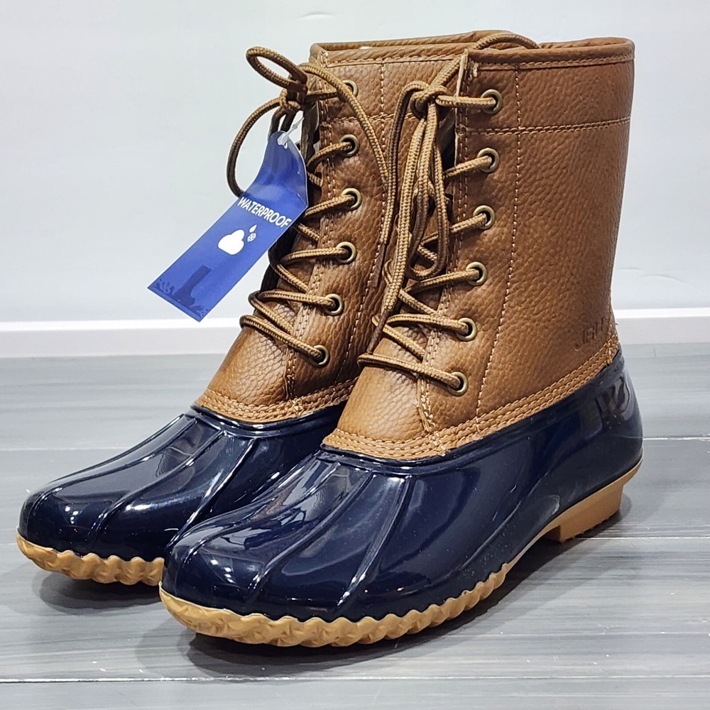 Jbu By Jambu Maplewood Duck Boots Water-Resistant Lace-up Boots 8M Tan Navy