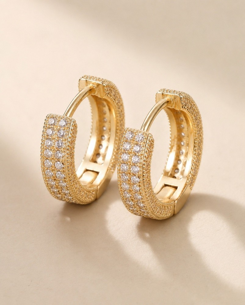 18K Gold Plated CZ Huggie Hoop Earrings Pave Crystal Mini Hoops Gift Women