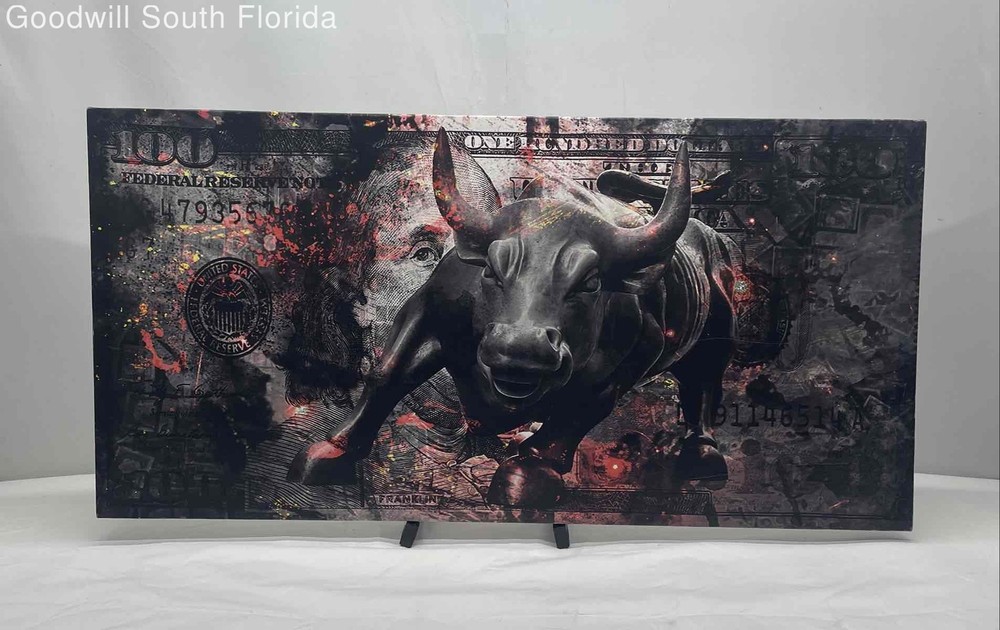 Home Decor Framed Wall Street Charging Bull 100 Dollars Cash Art Print