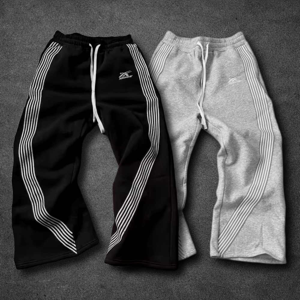 [Black/Grey] Wide Leg Baggy Y2K Streetwear Sweatpants with White Stripes [S-3XL]