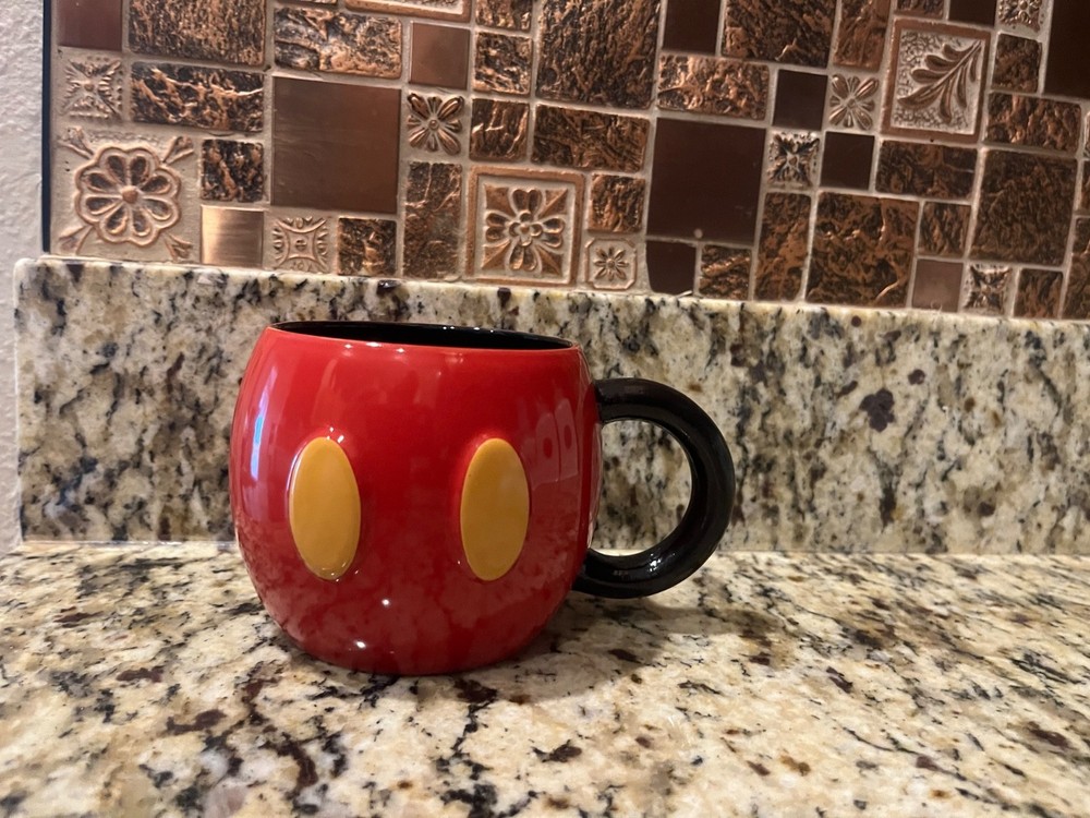Disney Store 25th  Mickey Mouse Coffee Mug Red Pants &Yellow Buttons