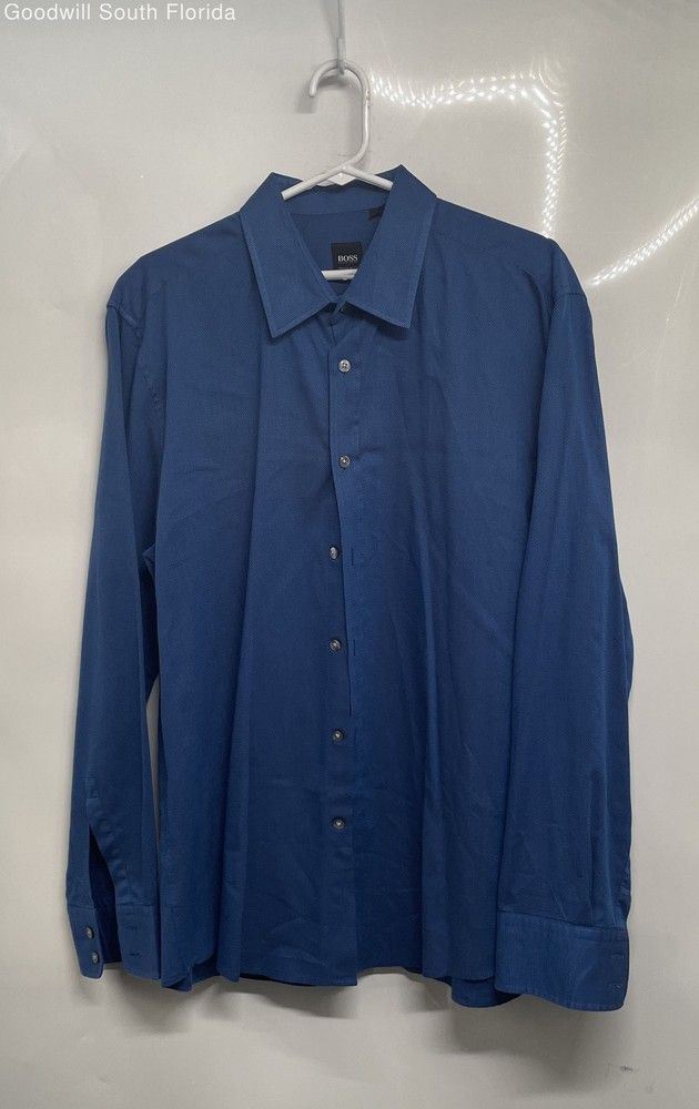 Hugo Boss Mens Blue Cotton Regular Fit Long Sleeve Button-Up Shirt Size XL