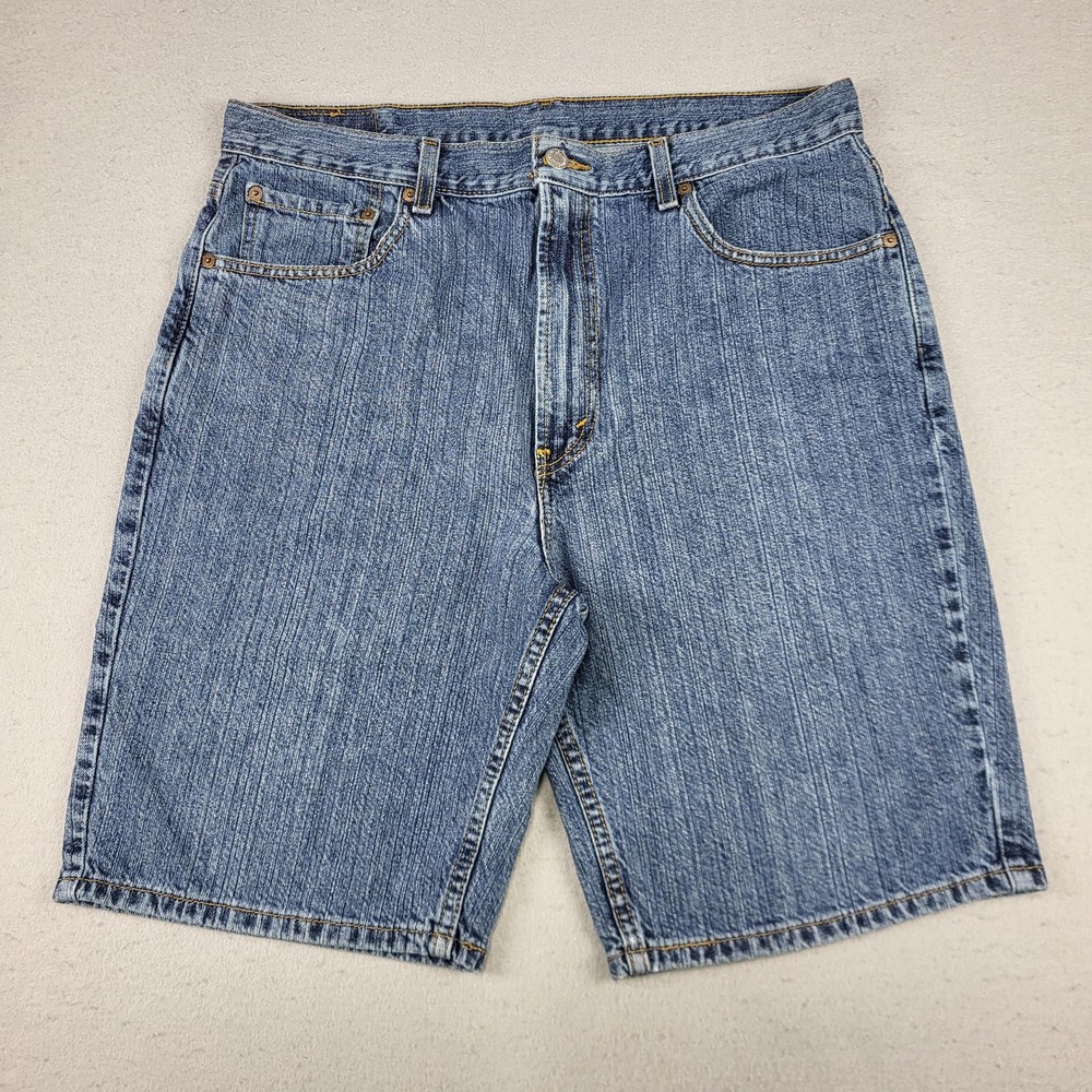 Levis 505 Shorts Mens 36 Blue Denim Regular Fit Baggy Jean 90s Style