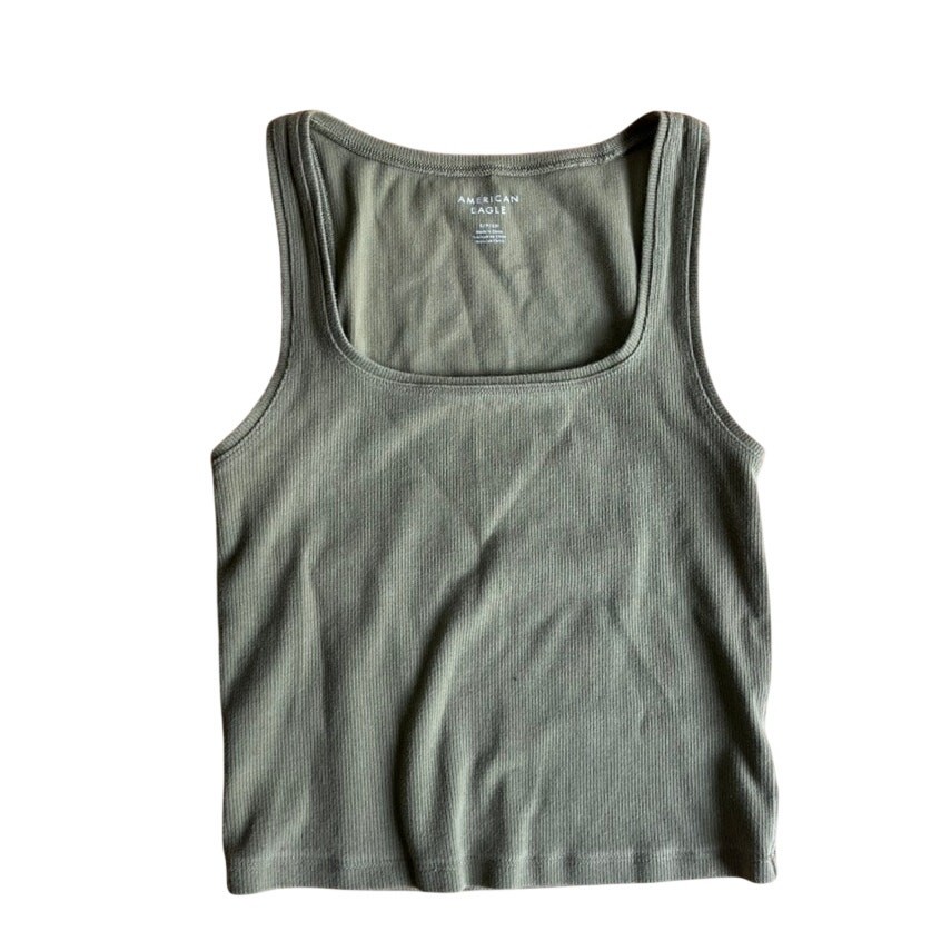 American Eagle Green Square Neck Tank Top