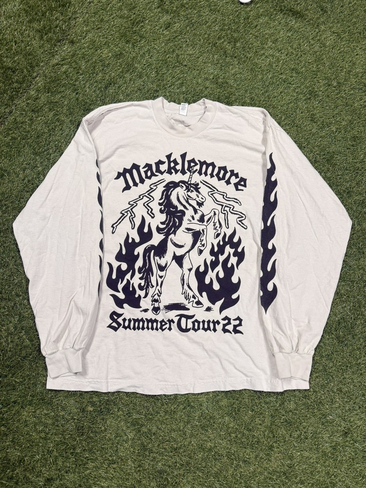 Macklemore Sz xLarge White Unicorn 2022 Long Sleeve Tour T-Shirt RARE Hip Hop