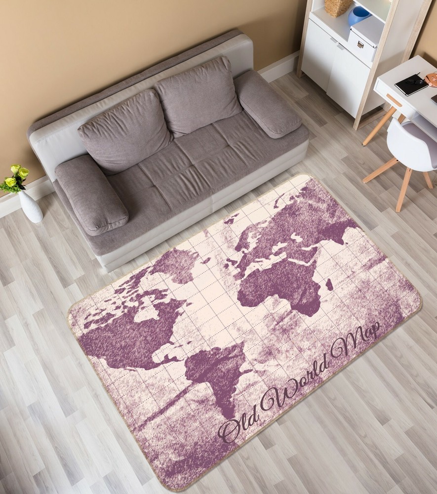 3D Purple Vintage 701NAO World Map Elegant Non Slip Photo Carpet Rug Mat Fay