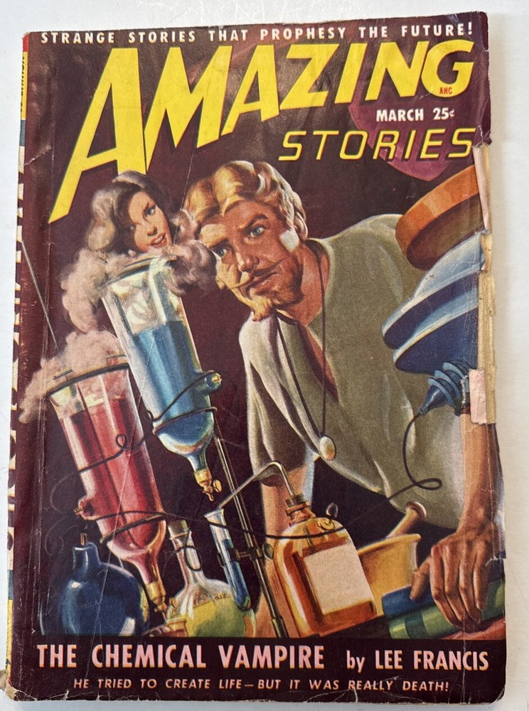 Vintage March 1949 AMAZING STORIES Science Fiction Magazine! CHEMICAL VAMPIRE!