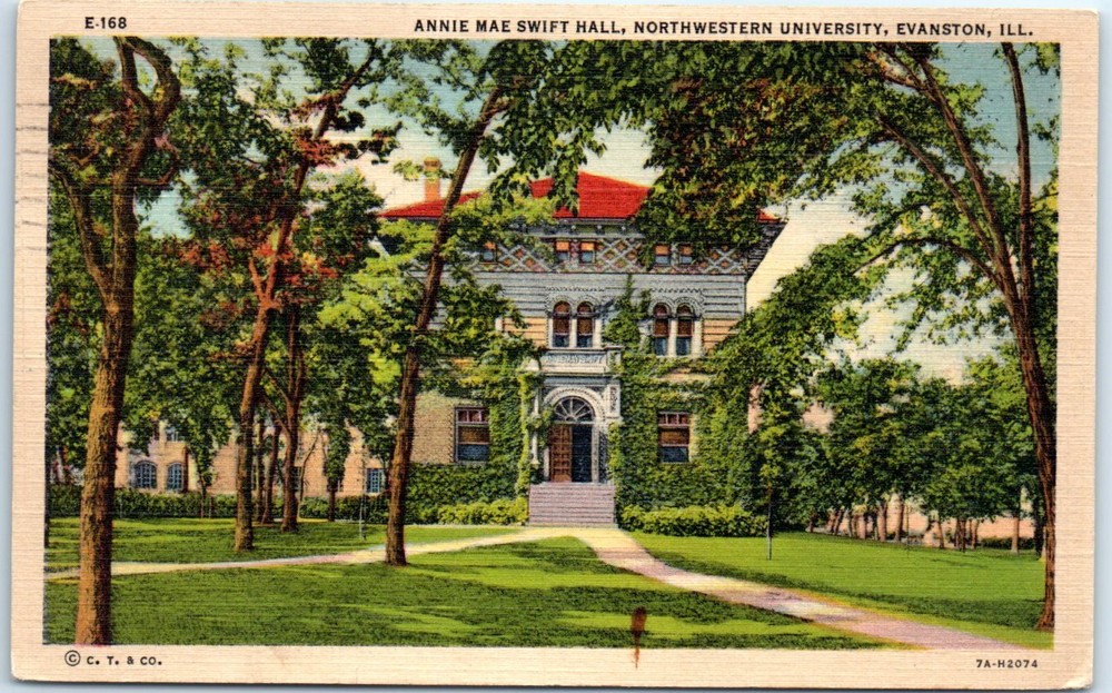 Postcard - Annie Mae Swift Hall, Northwestern University - Evanston, Illinois