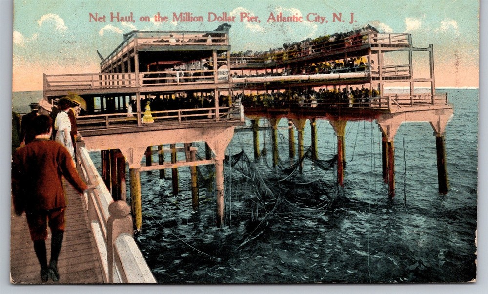 Hauling The Nets Million Dollar Pier Atlantic City NJ C1910's Postcard P13
