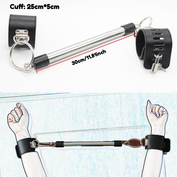 Adjustable Handcuffs Metal Steel Open Leg Bar Lock Restraint Bondage Slave SM US