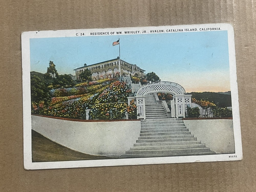 Postcard Avalon Catalina Island CA William Wrigley Home Mansion Mt Ada