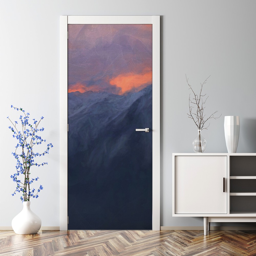 Dramatic Mountain Landscape Door Decal Sticker Evening Art