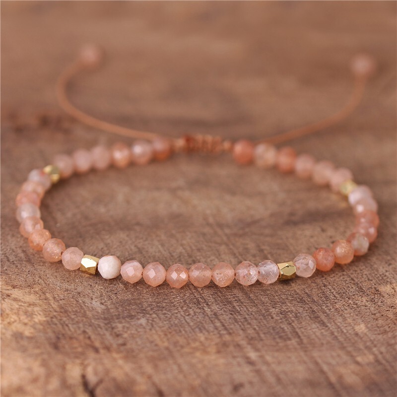 Natural Sunstone Stone Bracelet Orange Crystal Gemstone Braided Bracelet Healing