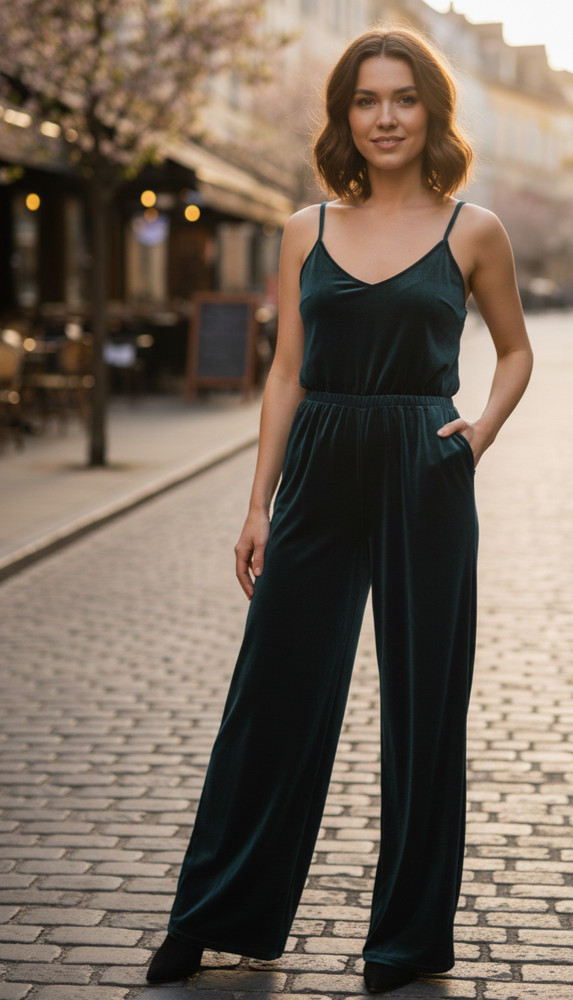 Wild Fable Women's Black Velvet Velour Wide Leg Jumpsuit Size Small Glam Party