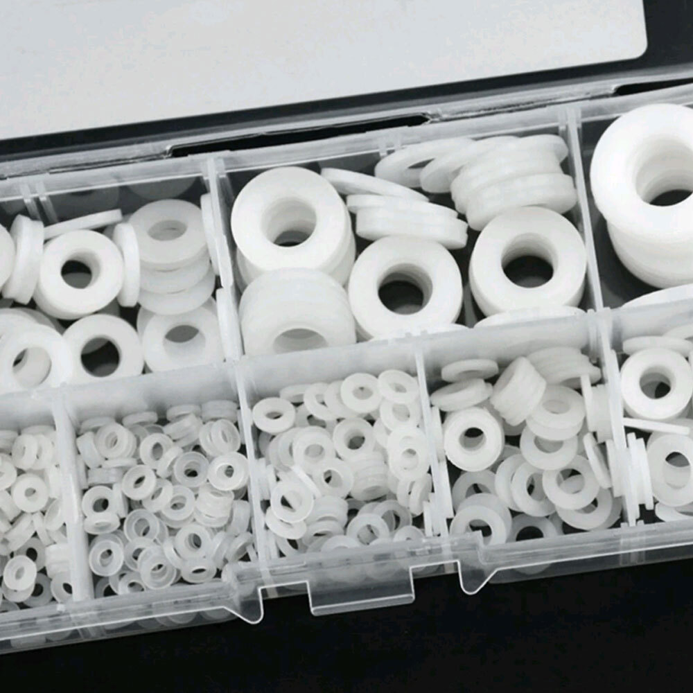 500pcs/box M2-M10 Nylon Flat Washer Gasket Plastic Sealing O-ring Assortment Kit
