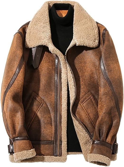 Handmade Men’s Sheepskin Shearling Aviator Bomber Jacket Winter Leather Coat
