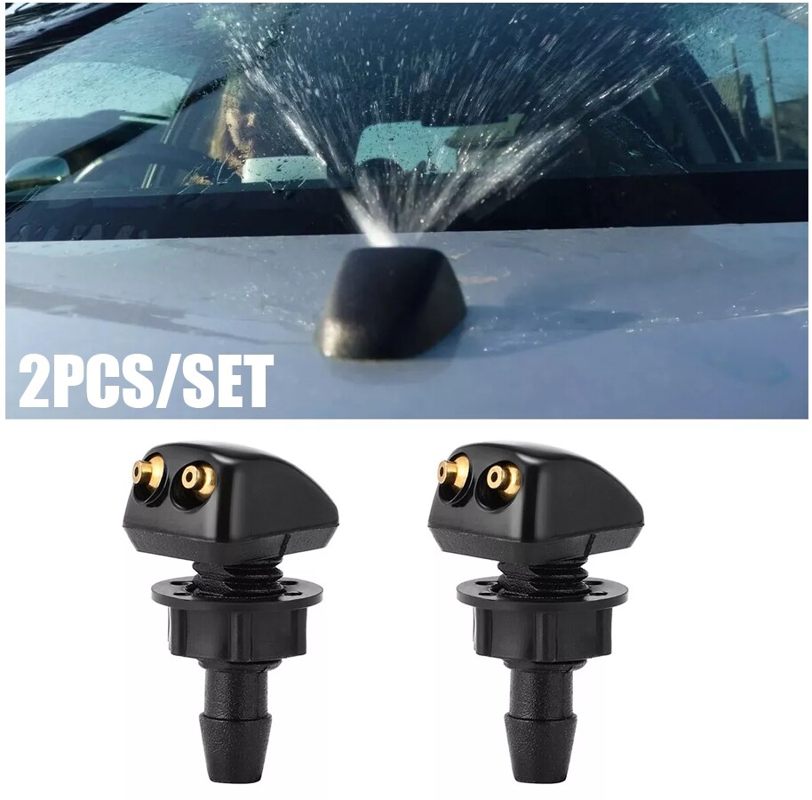 2X Car Front Windshield Wiper Washer Nozzle Double-Hole Water Spray Nozzle Black
