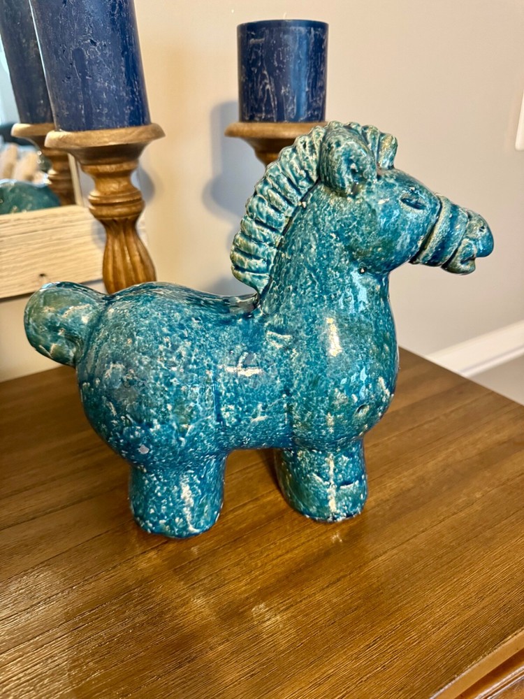 Mid-century Danish ceramic turquoise heavy horse figurine circa 1960
