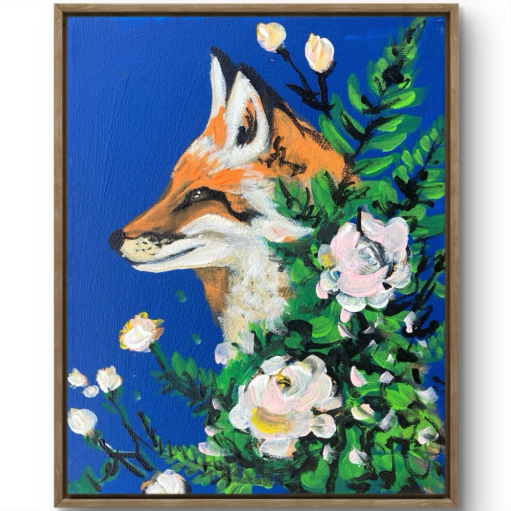 TITA PAINTZ Fox Field Of Flowers Hand Painted Wall Art 8x10