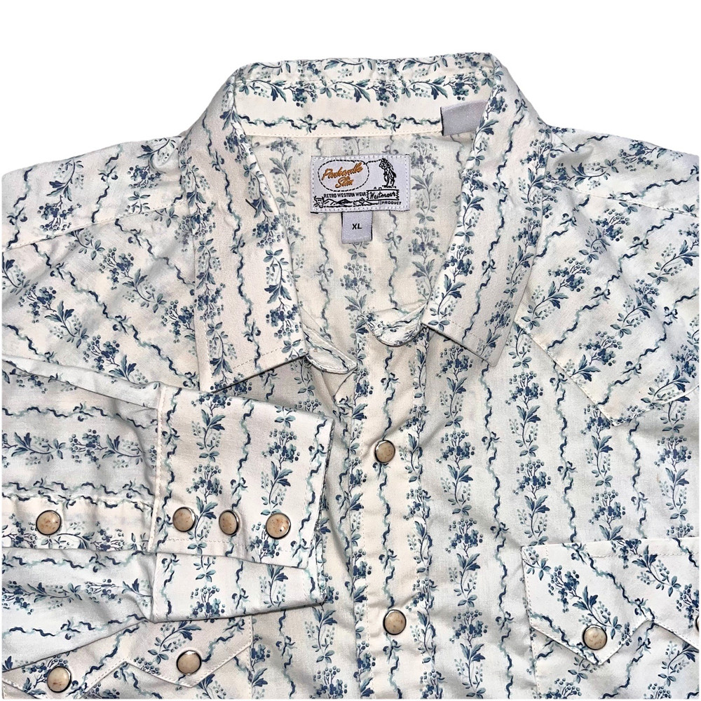 Panhandle Shirt Men’s XL White  Floral Slim Retro Western pearl snaps Button-Up
