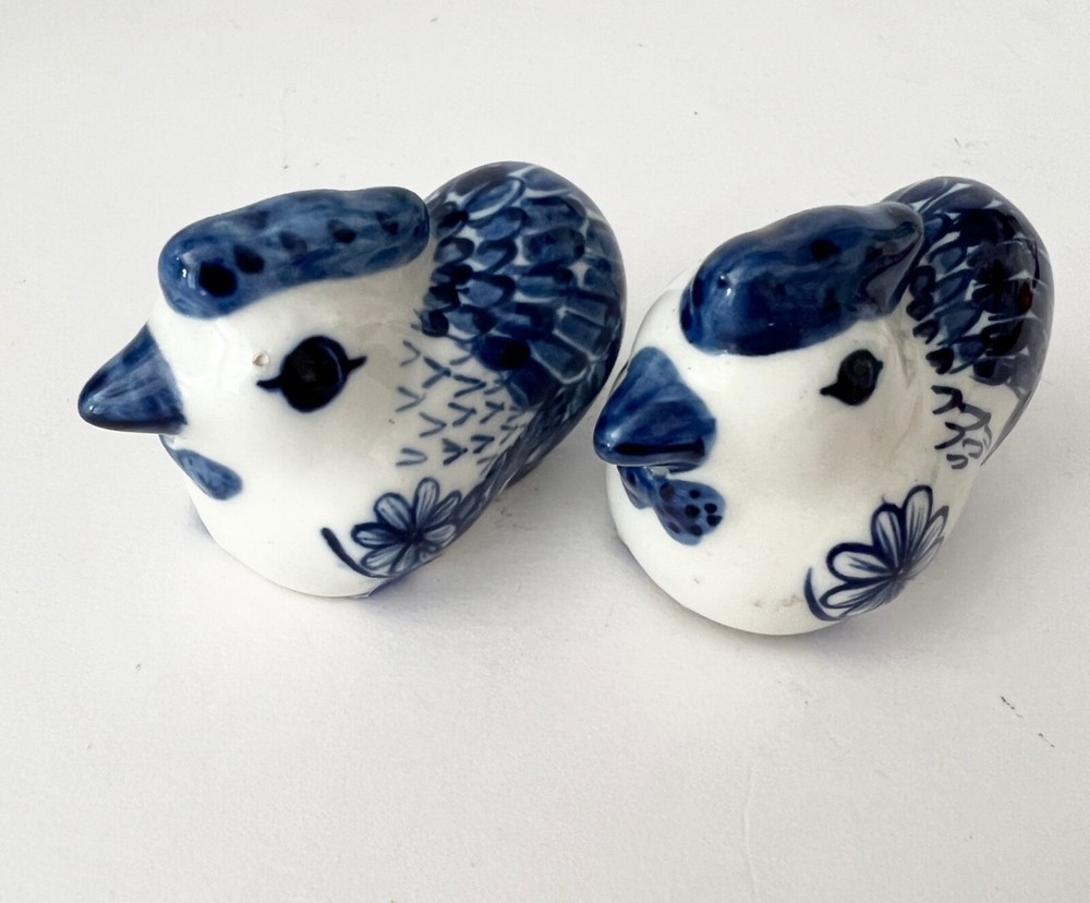 Vintage Chicken Small Blue and White Salt and Pepper Shakers With Stoppers