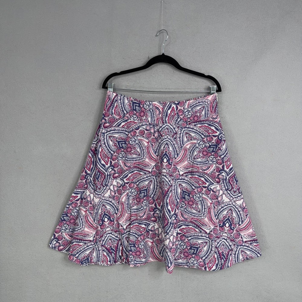 Talbots Skirt Womens 8 Pink Paisley Cotton A Line Pleated Knee Length Summer
