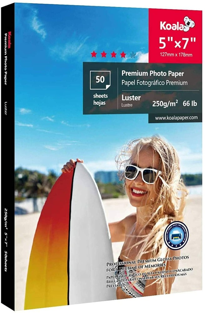Koala Premium Luster Photo Paper 5x7 66 lb for Inkjet HP Epson Kodak 50 Sheets