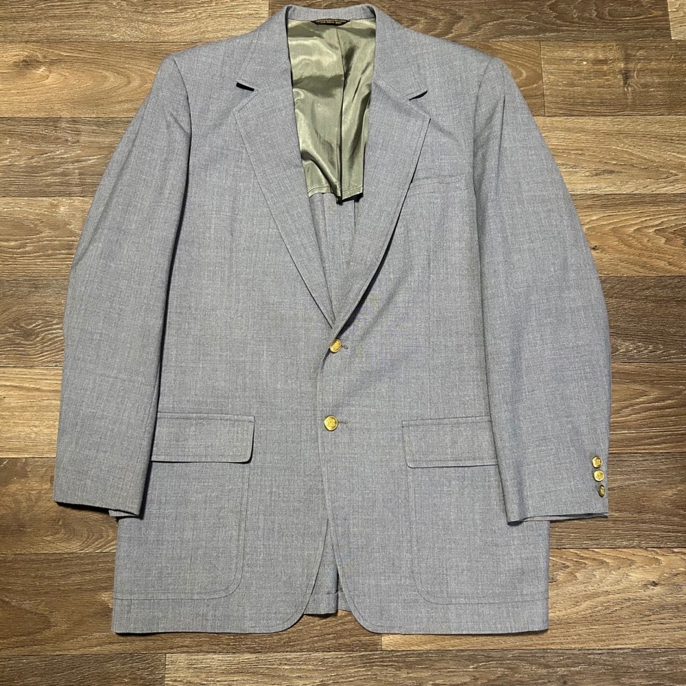 Palm Beach Tailored USA Sport Coat Blazer Mens Light Blue Gold Button