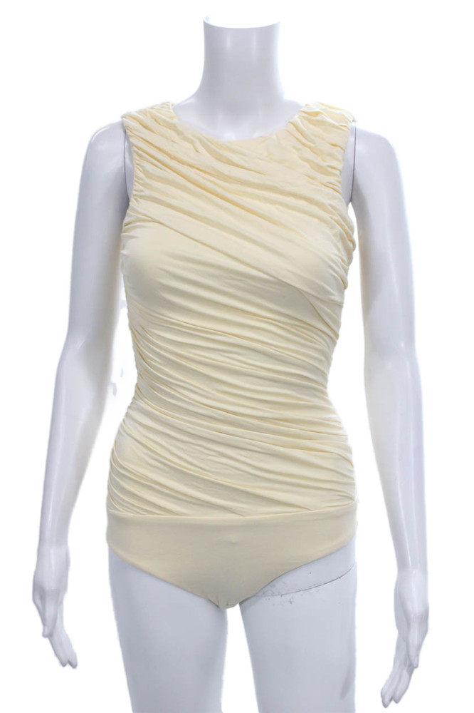 Abadia Women Ivory Bamboo Sleeveless Round Neck One Piece Bodysuit Size SFree Shipping in US $100+ Orders | $6.95 Orders Below