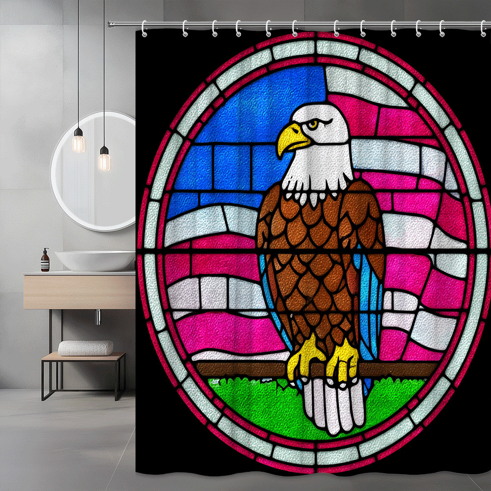 Bald Eagle Stained Glass Shower Curtain Colorful Circular Design
