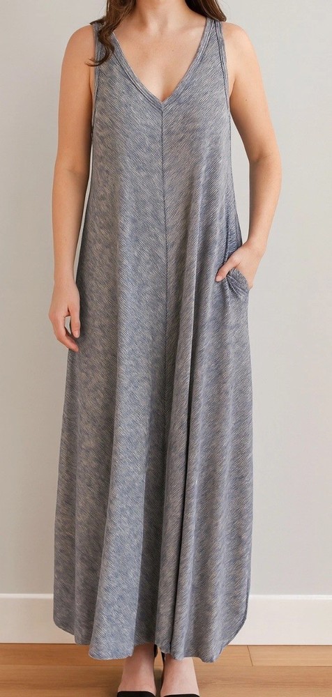 LOU & GREY Striped Maxi Dress Blue White Sleeveless V Neck Small S