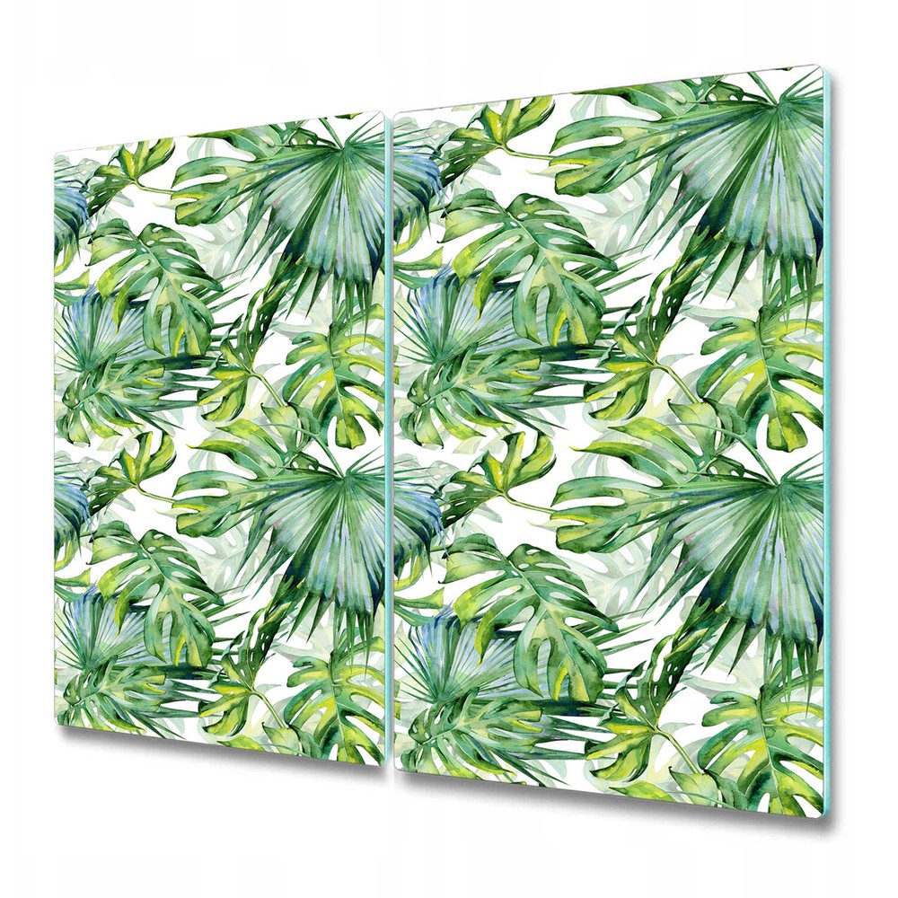Glass Worktop Saver with Dense Jungle Tropical Leaves Design 60x52cm Tropical Hawaiian Theme Heat Resistant Kitchen Protector