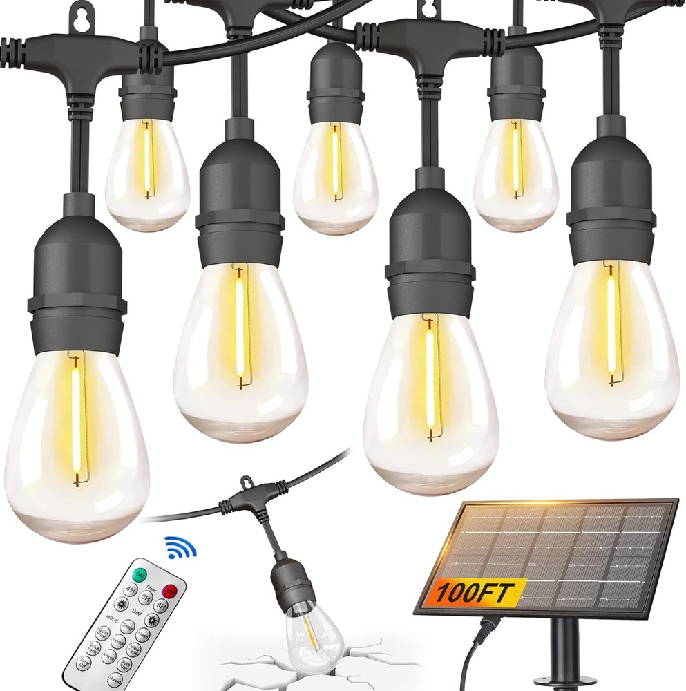 100FT Solar String Lights Outdoor, 32 LED S14 Bulbs with Remote Control