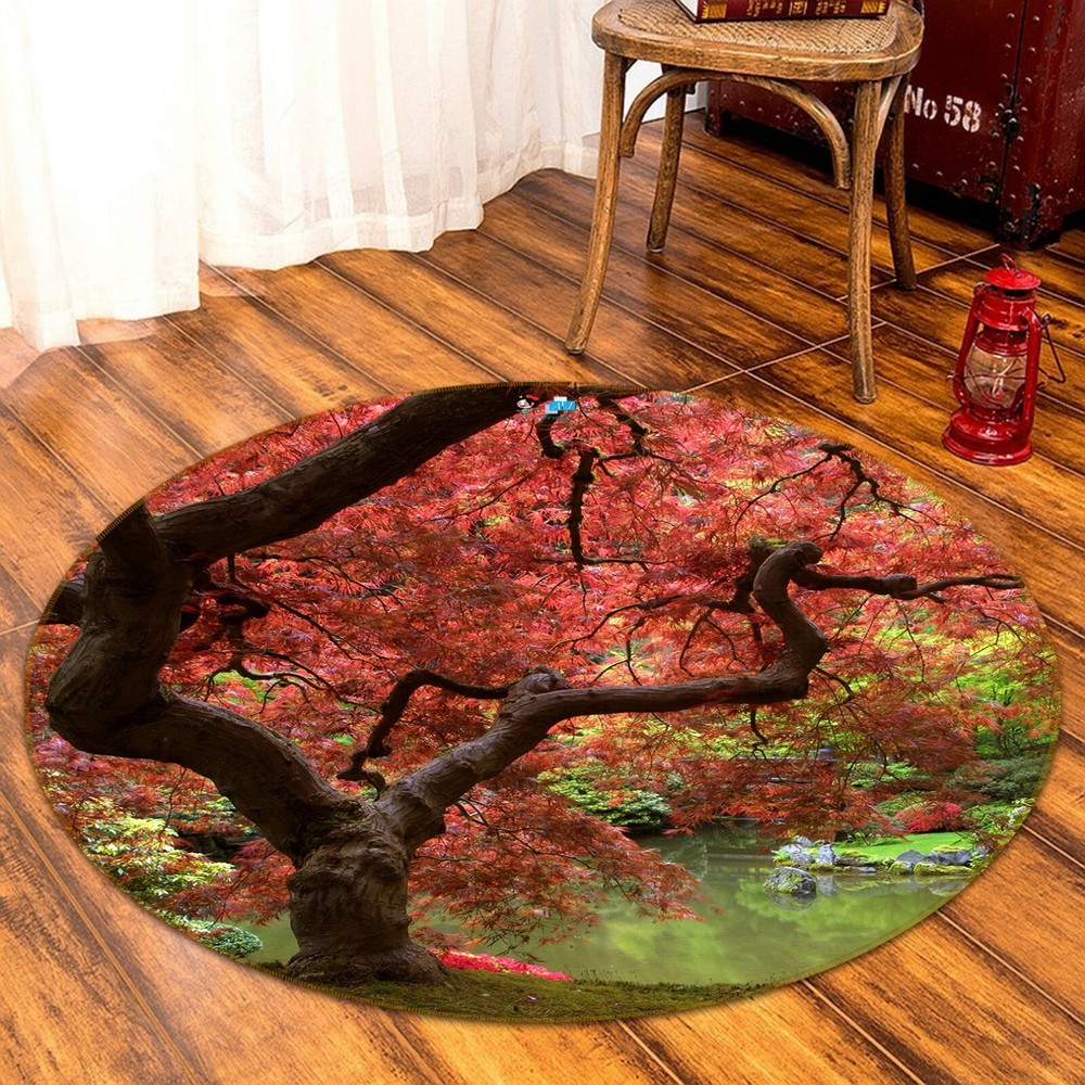 3D Red Tree Maple Leaf NAO577 Game Rug Mat Elegant Photo Carpet Mat Fay