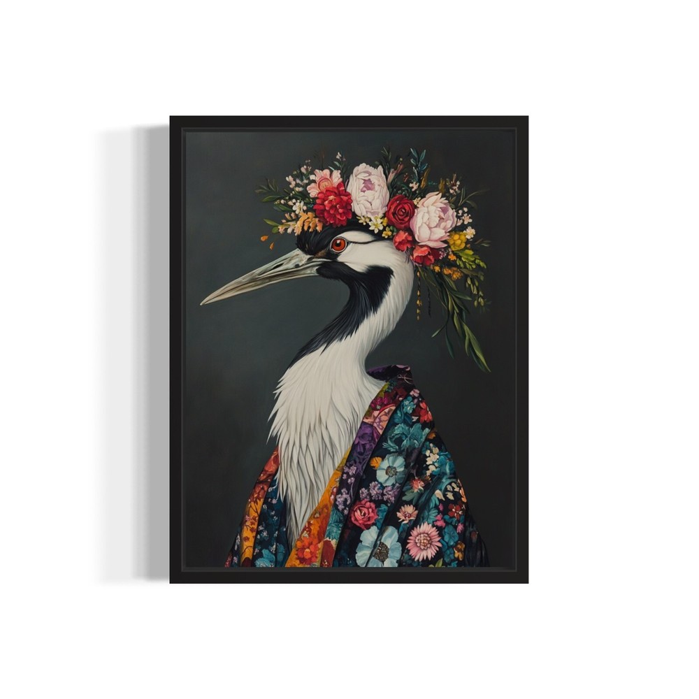 Crane Animal With Flower Bathroom Art Print Poster Wall Art Painting