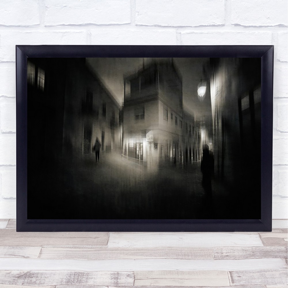 Obsessed Mono Street Blur Blurry Sepia Night Urban Wall Art Print